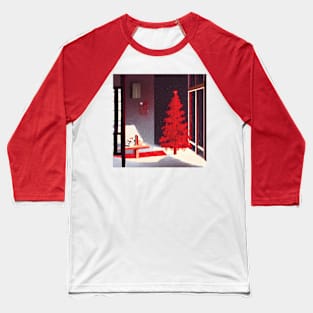 Red Christmas Tree Season of Xmas Winter Snow at the Neighborhood Baseball T-Shirt